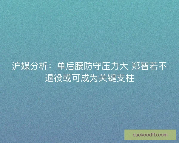 沪媒分析：单后腰防守压力大 郑智若不退役或可成为关键支柱